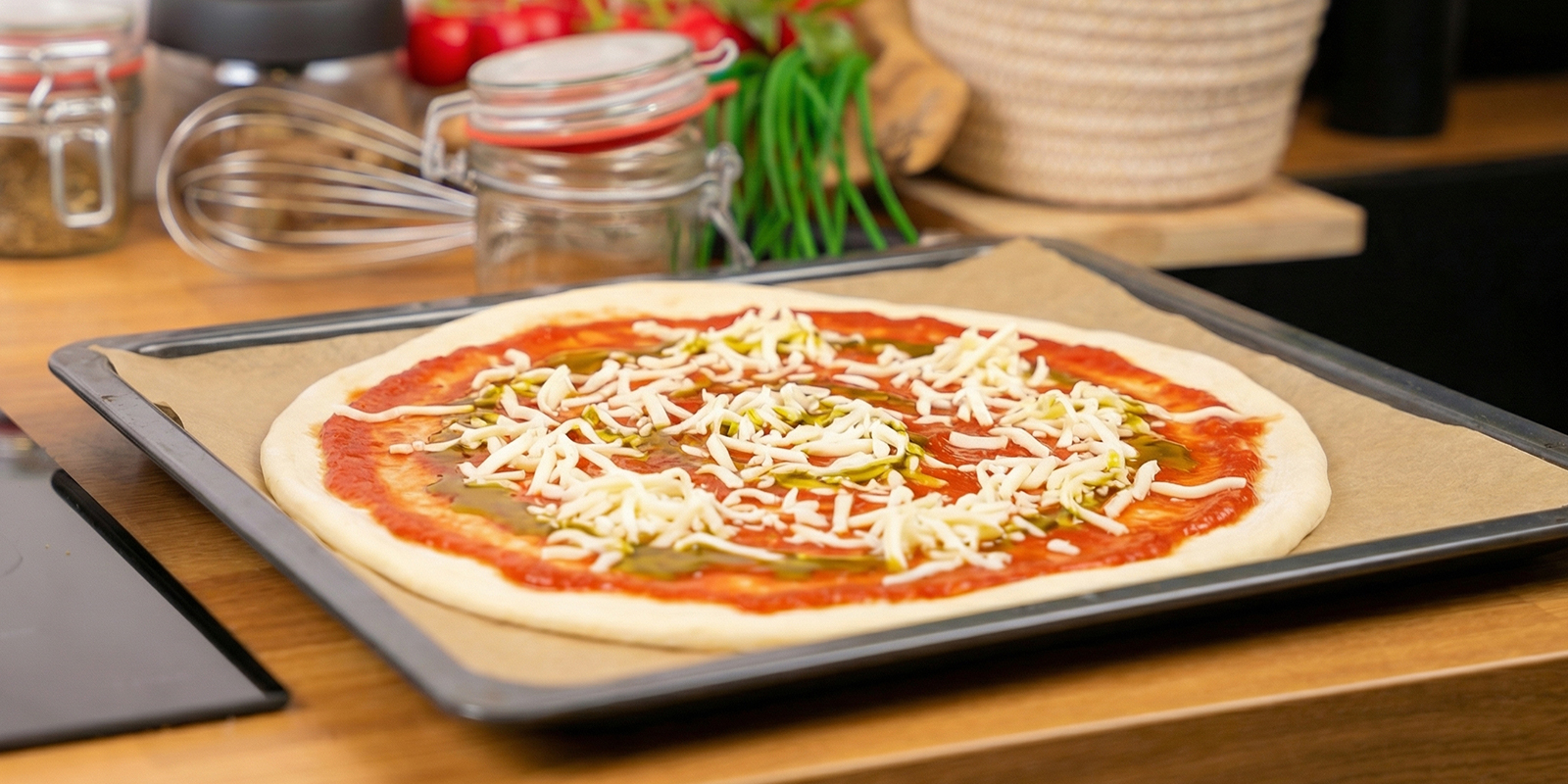 Soße und Käse hinzufügen Soße und Käse hinzufügen