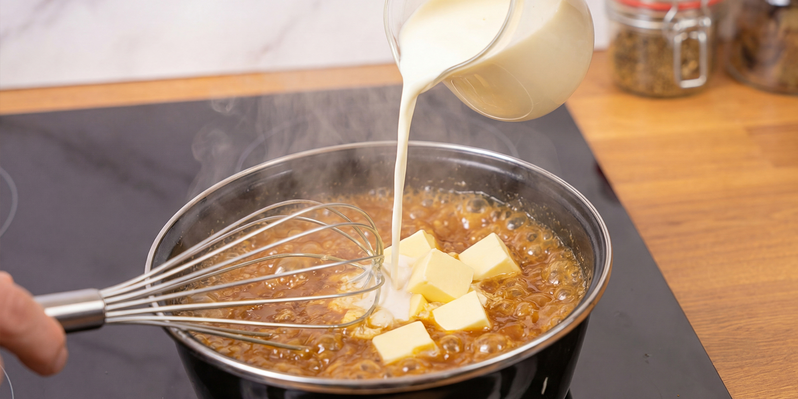 Sahne und normale Butter zugeben