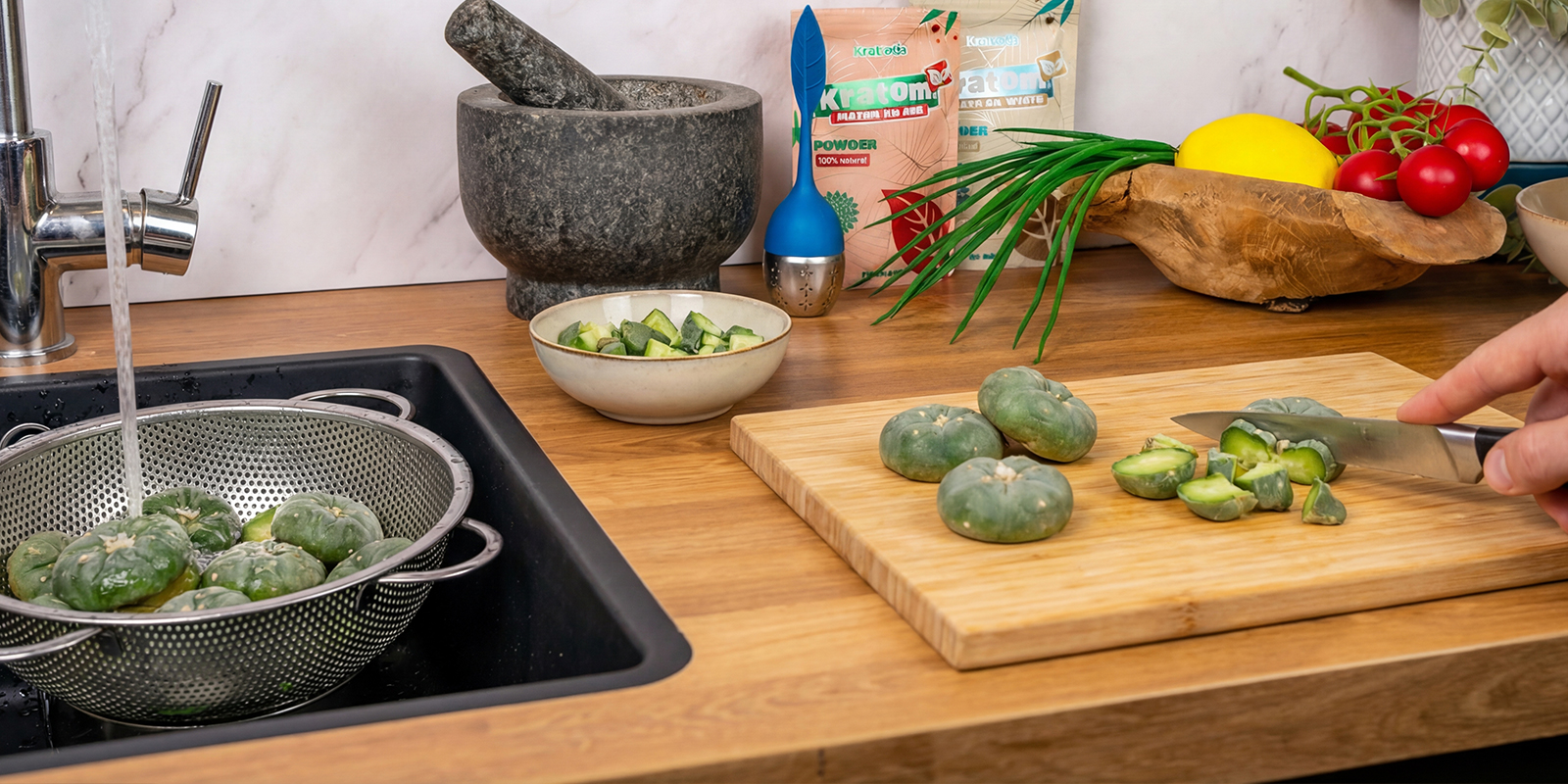 Peyote-Scheiben abspülen und schneiden Peyote-Scheiben abspülen und schneiden